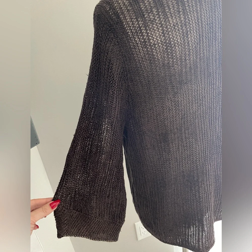 Eileen Fisher Brown Open Front Lightweight Cardigan Silk & Linen Blend Medium - Picture 6 of 10